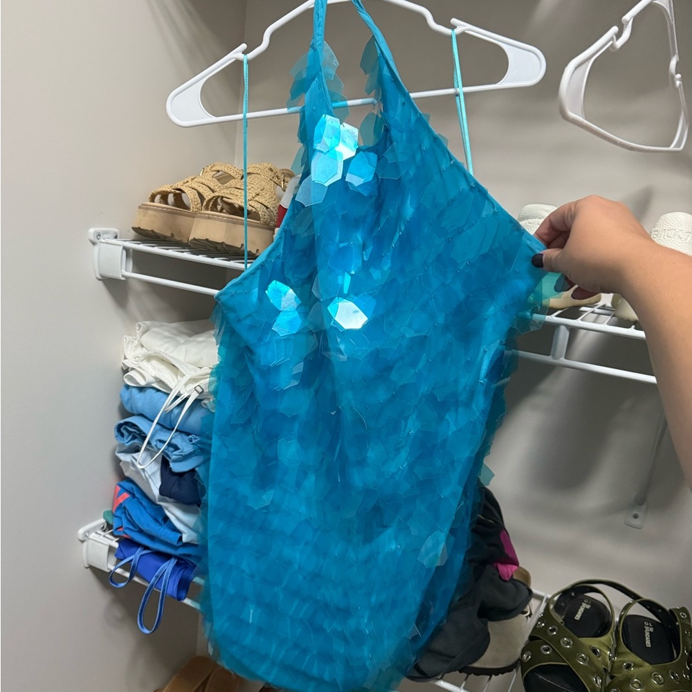 ASOS Turquoise Sequin Halter Tank Top